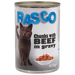 Konzerva Rasco Cat hovadzie kusky v stave 415g