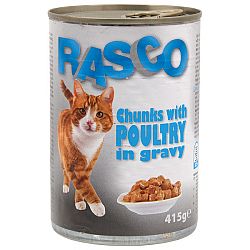 Konzerva Rasco Cat hydinove kusky v stave 415g