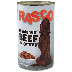 Konzerva Rasco Dog hovadzie kusky v stave 1240g